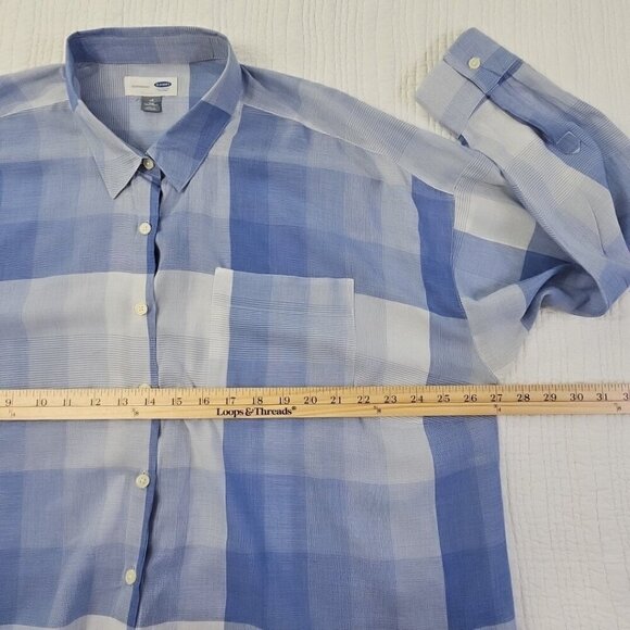 Old Navy Women's Loose Gossamer Boyfriend Shirt Blue White Plaid Size XXL - Picture 8 of 13